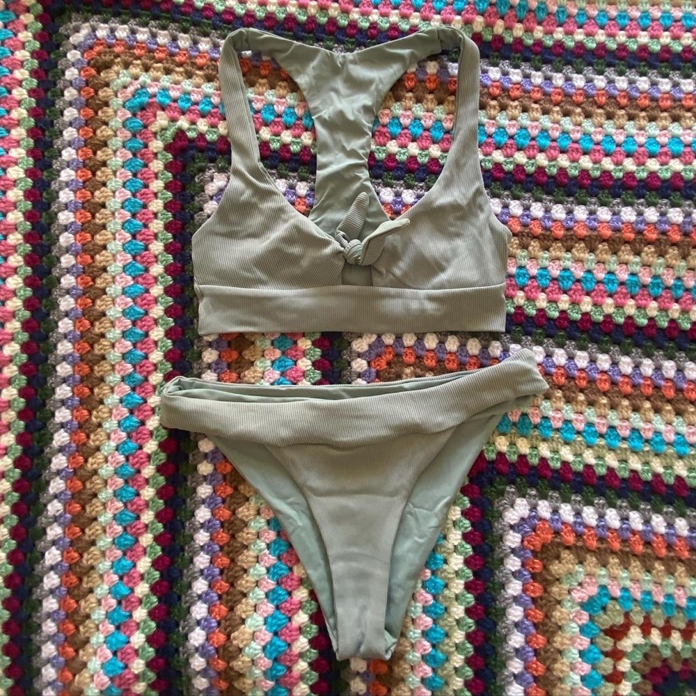 L space teal ribbed bikini set